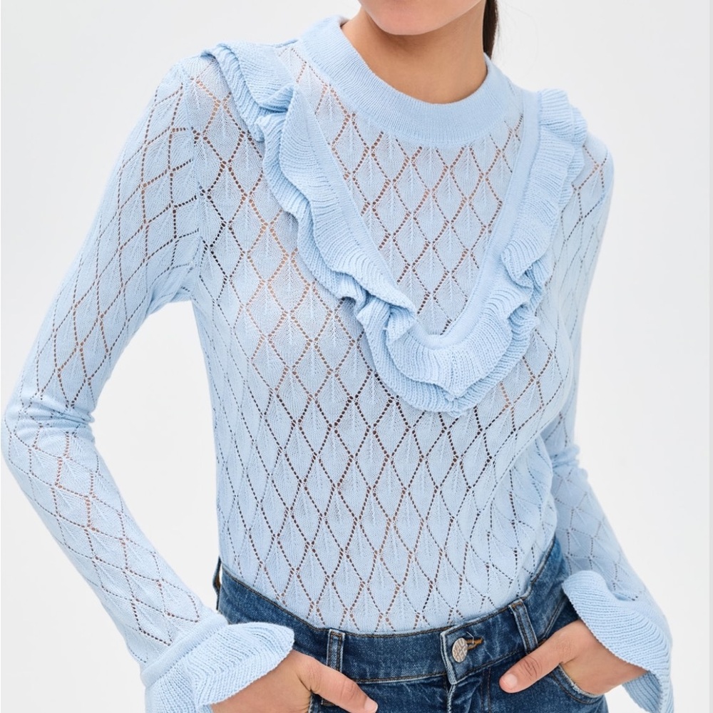 The Lulo Project “Quiet Storm” Pointelle Sweater – Baby Blue – NWT